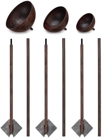 3 Pack Rustic Metal Bird Bath Stake Set for Outdoors, Garden Bird Bath Bowls with Ground Stakes, Bird Feeder Rain Catcher Wildlife Water Station for Birds, Bees & Butterflies by Unknown