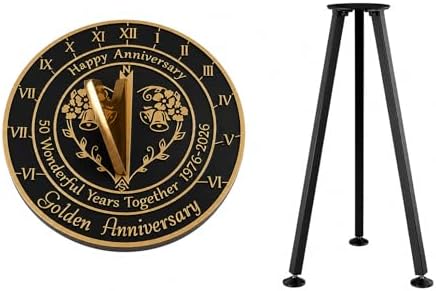 50th Golden Wedding Anniversary Sundial with Stand 50th for Couples 1976-2026 Metal Garden Decor Outdoor Indoor Sun Clock 6.5 Inch by Unknown