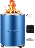 Portable Flame Adjustment Tabletop Fire Pit, VivaGarden Smokeless Table Top Fire Pit, Wood Burning & Pellets Outdoor Camping Stove with Carry Bag, Forks and Mat (9.7x7.1 Inch, Blue) by VivaGarden