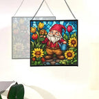 Spring Garden Gnome Stained Glass Suncatcher – Square Hanging Window Panel for Home or Greenhouse – Whimsical Glass Art Gift for Garden Lovers, Christmas, Halloween, Father Days YhRWhP - Image 4