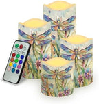 Dragonfly Floral Flameless Candle with Remote Control Electric LED Pillar Candle Timer Color Changing Long Lasting Pack of 4 Battery Candles for Tabletop Beach Home Indoor Decoration by Uorisanigo