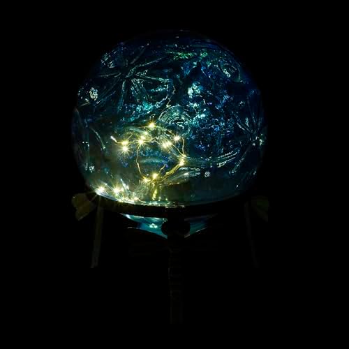 Alpine Corporation 13" Tall Indoor/Outdoor Pearlized Blue Glass LED Gazing Globe with Stand - Image 5