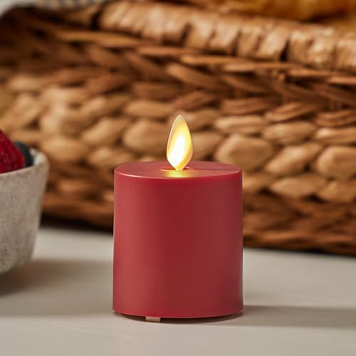 Luminara Outdoor Votive Flameless LED Candle, Cherry Red 2" x 3.2", Moving Flame Battery Operated Timer Remote Ready IPX4 Matte Plastic Finish - Image 2