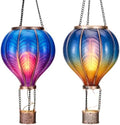 TERESA'S COLLECTIONS 2 Pack Hanging Solar Lantern Outdoor Garden Decor for Valentine,Waterproof Plastic Hot Air Balloon Blue Flickering Flame Effect Lantern for Yard Tree,Gift for Mom,18" by TERESASCOLLECTIONS