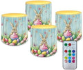 Pack of 4 Flameless Candles with Timer Battery Operated Candles with Remote Control Easter Day LED Pillar Tea Lights for Indoor Outdoor Party Home Decor, Eggs Bunny Wood Grain by Merkmak
