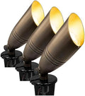 GKOLED UL Listed Solid Brass Landscape Spotlight, Low Voltage Outdoor Directional Uplight, with 5W MR16 LED Bulb & Large Rugged Slot Spike, 12V AC/DC Garden Patio Spot Up Light (Pack of 3) by GKOLED