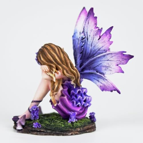 Fantasy Purple Sleeping Fairy Figurine, 3.15 Inch Blue-Purple Gradient Elf Statue, Hand-Painted Resin Decor with Flower Crown & Mini Mushroom Base for Desk, Fairy Garden, Bedroom - Image 6