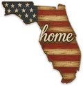 Florida "Home" State Shape Sign — Vintage American Flag Wall Decor — UV-Printed Aluminum (Not Real Wood) — Patriotic State Pride Art for Indoors & Outdoors — Made in USA by MRC+Wood+Products