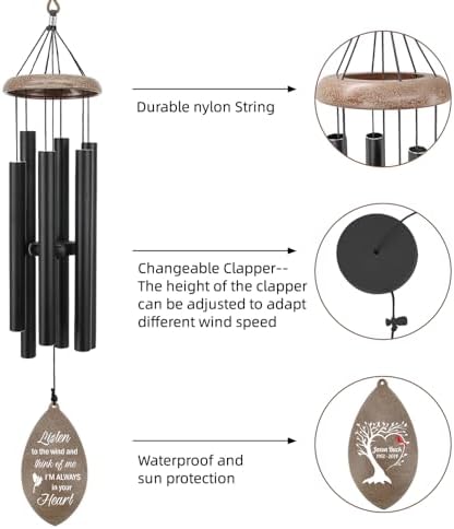 Personalized Memorial Wind Chime, Sympathy Wind Chimes for Loss of Loved One, Gifts for Those Who Lost of Dad Mom Baby Brother Friends, Best Sympathy Gift Wind Chimes for Outside - Image 3