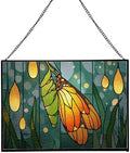 Butterfly Emerging from Chrysalis Rectangular Stained Glass Suncatcher – Hanging Window Panel with Animal & Nature Scene – Vibrant Glass Art Gift for Wildlife, Fantasy, Nature Lovers M4eGGH by Custom