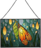 Butterfly Emerging from Chrysalis Rectangular Stained Glass Suncatcher – Hanging Window Panel with Animal & Nature Scene – Vibrant Glass Art Gift for Wildlife, Fantasy, Nature Lovers M4eGGH by Custom