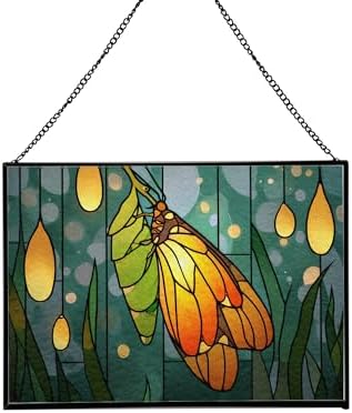 Butterfly Emerging from Chrysalis Rectangular Stained Glass Suncatcher – Hanging Window Panel with Animal & Nature Scene – Vibrant Glass Art Gift for Wildlife, Fantasy, Nature Lovers M4eGGH by Custom