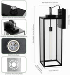 DORESshop 24 Inch Large Size Dusk to Dawn Outdoor Wall Lights, Matte Black Waterproof Anti-Rust Outdoor Light Fixtures Wall Mount with Clear Glass Shade for Porch, with T30 Light Bulbs, 2 Pack - Image 6