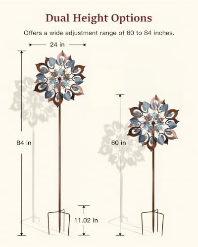 Wind Spinners Outdoor for Yard and Garden, 84 Inch Metal Large Outdoors Windmill Kinetic Wind Spinner, Outside Decor for Yard Art Lawn Backyard Landscape Patio(24" W x 84" H) - Image 6
