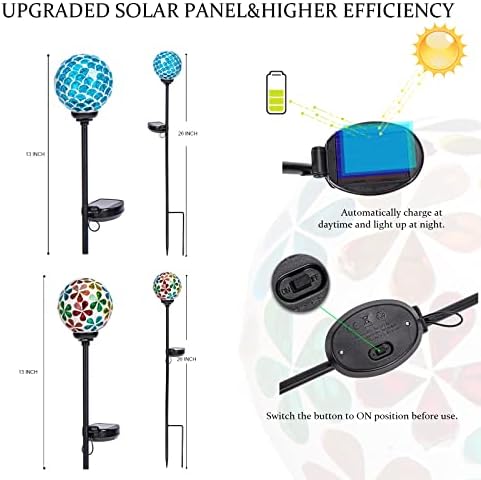 VCUTEKA Decorative Solar Garden Lights, 3.5" Mosaic Globe Stake 2 Pack - Image 4