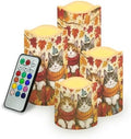 Fall Maple Leaves Cat Flameless Candles with Timer and Color Changing Pillar Candles Battery Operated Tea Light for Thanksgiving Day Party Electric LED Candle Kitchen Dining House Decor by Uorisanigo