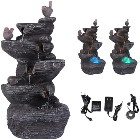Cascading Rock Water Fountain with LED Lights – Resin Stone Imitation - Image 7