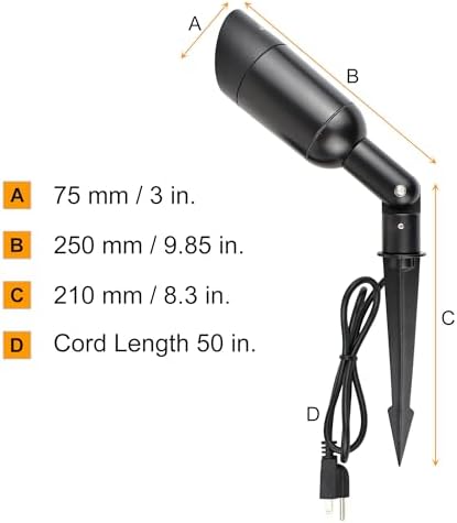 15W Outdoor LED Spotlight with Stake, Plug-in 120V, IP65 Waterproof, 5000K Daylight, 1350 Lumens, 60° Beam, 4-ft Cord, Flag, Tree, Garden, Landscape Light - Image 3