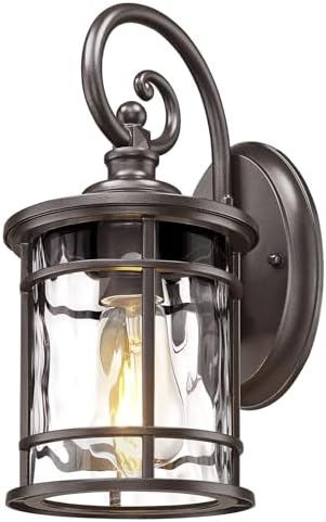 Emliviar Outdoor Porch Light Fixture, 12.4" Outside Wall Mount Lighting for Entryway, Exterior Wall Sconce Lamp with Water Ripple Glass, Oil Rubbed Bronze Finish, XE229BWG-S ORB by EMLIVIAR