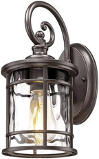 Emliviar Outdoor Porch Light Fixture, 12.4" Outside Wall Mount Lighting for Entryway, Exterior Wall Sconce Lamp with Water Ripple Glass, Oil Rubbed Bronze Finish, XE229BWG-S ORB by EMLIVIAR