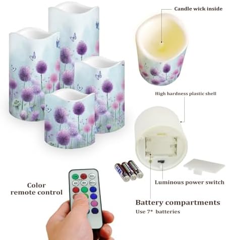 Dandelion LED Flameless Candles Realistic Dancing Flame with Remote Control Waterproof Outdoor Pillar Lights (4 Pack) Battery Operated Candles for Patio Poolside Garden Path - Image 3