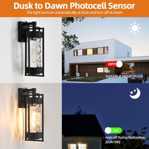 2-Pack Dusk to Dawn Outdoor Wall Sconce, Sensor Porch Light Fixture - Image 4