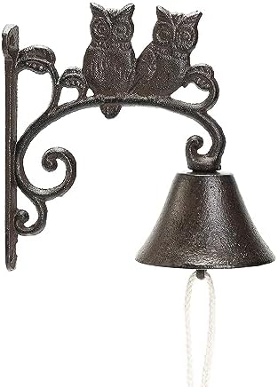Sungmor Heavy Duty Cast Iron Wall Bell - Decorative Retro Style Lovely Owls Hand Bell - Manually Shaking Wall Hanging Doorbell - Indoor Outdoor Wall Mounted Dinner Bell - Garden Home Wall Decoration by Sungmor