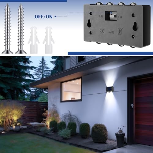 Rossesay 8 Pack Solar Wall Lights for Outside 6000K Cold Solar Fence Lights Up and Down Summer LED Outdoor Decorative Waterproof Lamps Dusk to Dawn LED Lighting Wall Sconces for Outside Deck Garage - Image 3