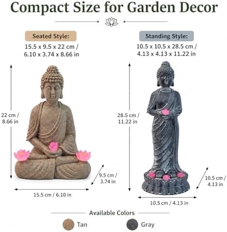 Solar Buddha Statue Outdoor Garden Decor, Zen Quaint Meditating Buddha Figurine with Lighted Pagoda, Weather-Resistant Resin Stone Sculpture for Patio Yard Walkway Lawn Ornament (#B) - Image 2