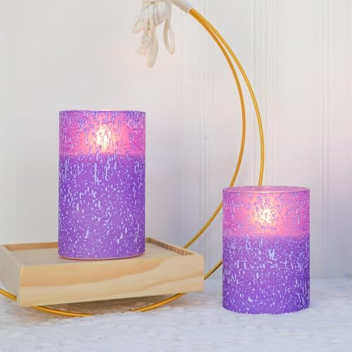 Purple Flameless Candles With Remote LED Battery Operated Candles Set of 3 - Image 5