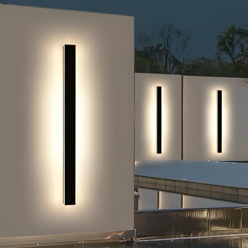 2 Pack 57inch Modern Outdoor Wall Lights, Long Strip Exterior LED Wall Sconce, 3000K Warm White, IP65 Waterproof, 50W, Black Outside Lighting Fixture for Porch, Garden, Fence, Balcony - Image 6