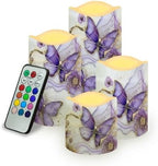 Purple Butterfly LED Pillar Candles Bulk Set of 4 with Timer Remote Color Changing Electric Fake Candles for Home Decorations by Uorisanigo