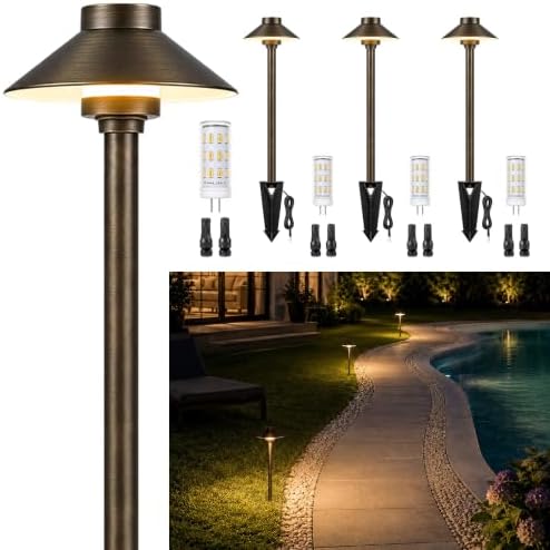 Gardenreet Solid Brass Low Voltage Hat-Top Path Light, Bronze, G4 2700K 4Pk by Gardenreet