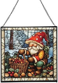 Gnome with Hibernation preparations Stained Glass Suncatcher–Square Hanging Window Panel for Home, Garden, Nursery, Halloween, Christmas, Memorial Day–Whimsical Glass Art Gift for Gnome Lovers 0uoi6u by Custom