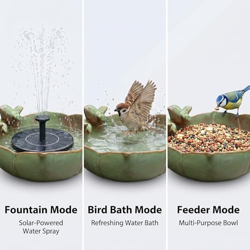 Large Ceramic Bird Bath Bowl with Solar Powered Fountain, Solar Bird Bath Fountain for Outdoors, Hummingbird Solar Water Fountain for Bird Bath, Tabletop Garden Bird Bath for Patio Yard Outdoor Décor - Image 5