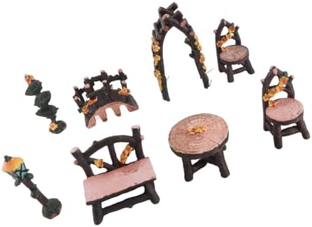 Jiawu Fairy Garden Accessories Set Miniature Table and Chairs 8 PCS for Home Micro Landscape Decoration Resin Material - Image 5