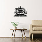 Japanese Pagoda and Cherry Blossom Metal Wall Art Metal Outdoor Decor Metal Signs Elegant Asian Inspired Artwork Home Decor for Living Room Bedroom Zen Garden (Black,24inch) - Image 4