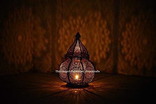 Oriental Moroccan Metal Lantern Black 30cm | Oriental Moroccan Wind Light Garden Wind Light | Moroccan Metal Lantern for Outside as a Garden Lantern, or Inside as a Table/Candle Lantern by Rajbhoomi_handicrafts