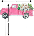 Garden Stake Vintage Truck W Flowers Metal Colorful Lawn Yard Entry Spring Summer Outdoor Decor Home Business 18"x18" (Pink Truck) - Image 7