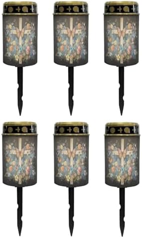 Poceacles Cross Solar Lights Outdoor for Cemetery Grave Solar Lights Outdoor Waterproof Decorative Flameless Candle for Cemetery Garden Backyard Outdoor Decor, Butterfly Floral Cross Black, Pack of 6 by Poceacles