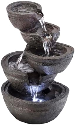 Alpine Corporation WIN1138 13" Indoor Tabletop Tiering Bowls Water Fountain with LED Lights – Cascading Water Feature for Home, Office, Meditation, and Relaxation, Dark Gray by Unknown