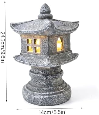 Pagoda Garden Statue, 9.6inch Resin Zen Garden Lanterns with Solar Light, Waterproof Japanese Pagoda Landscape Decorative Suclpture for Yard Patio - Image 3