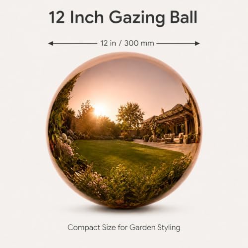 Gazing Ball Garden Mirror Outdoor 12inch Outside Decorative Globe Rose Gold - Image 2