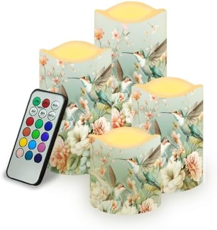Green Hummingbird Plastic Flameless Candles with Remote Control and Timer LED Flickering Battery Operated Color Changing Electric Pillar Candles for Table Weddings Gifts Home Decoration by Uorisanigo