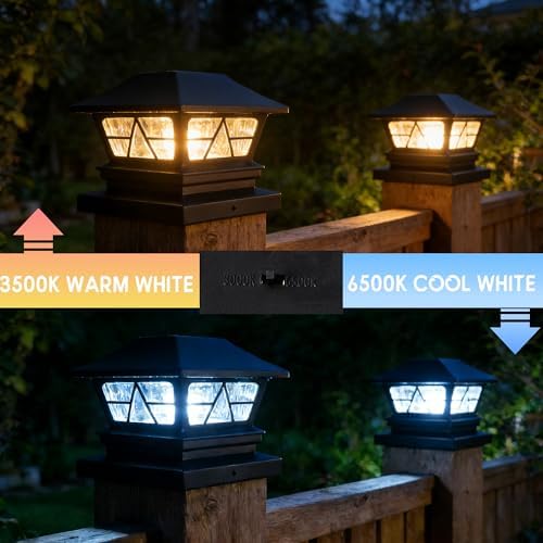 TW SHINE 4 Pack Solar Outdoor Fence Post Lights, 2 Modes Post Cap Lights Waterproof Color Changing Warm White/Cool White for Yard, Garden, Porch, Patio Decor, for 4x4 5x5 6x6 Wood Posts - Image 3
