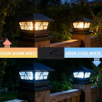 TW SHINE Solar Post Cap Lights 6 Pack, 2 Modes Fence Post Solar Powered Lights Outdoor Waterproof for 4x4 5x5 6x6 Wood Posts Warm White/Cool White for Yard, Garden, Porch, Deck, Patio Decor - Image 3