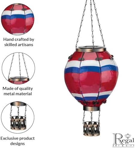 Regal Art & Gift Hot Air Balloon Solar Lantern – Hanging Solar-Powered LED Lights, Waterproof Portable Decorative Outdoor Lamp Made of Metal & Glass for Garden, Patios & Pathway – Stripe (Large) - Image 4