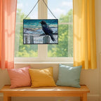 Raven Sitting on Frosted Fencepost Rectangular Stained Glass Suncatcher – Hanging Window Panel with Animal & Nature Scene – Vibrant Glass Art Gift for Wildlife, Fantasy, Nature Lovers Icuccc - Image 5
