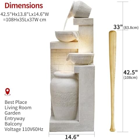 42.52" Outdoor Water Fountain with Lights, 4 Tiers Water Feature for Garden - Image 2