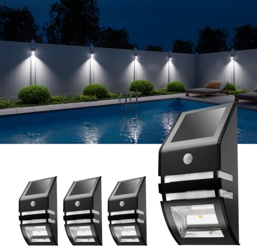 4 Pack Metal Solar Fence Lights Cool White Lamp with Motion Sensor by Roopure